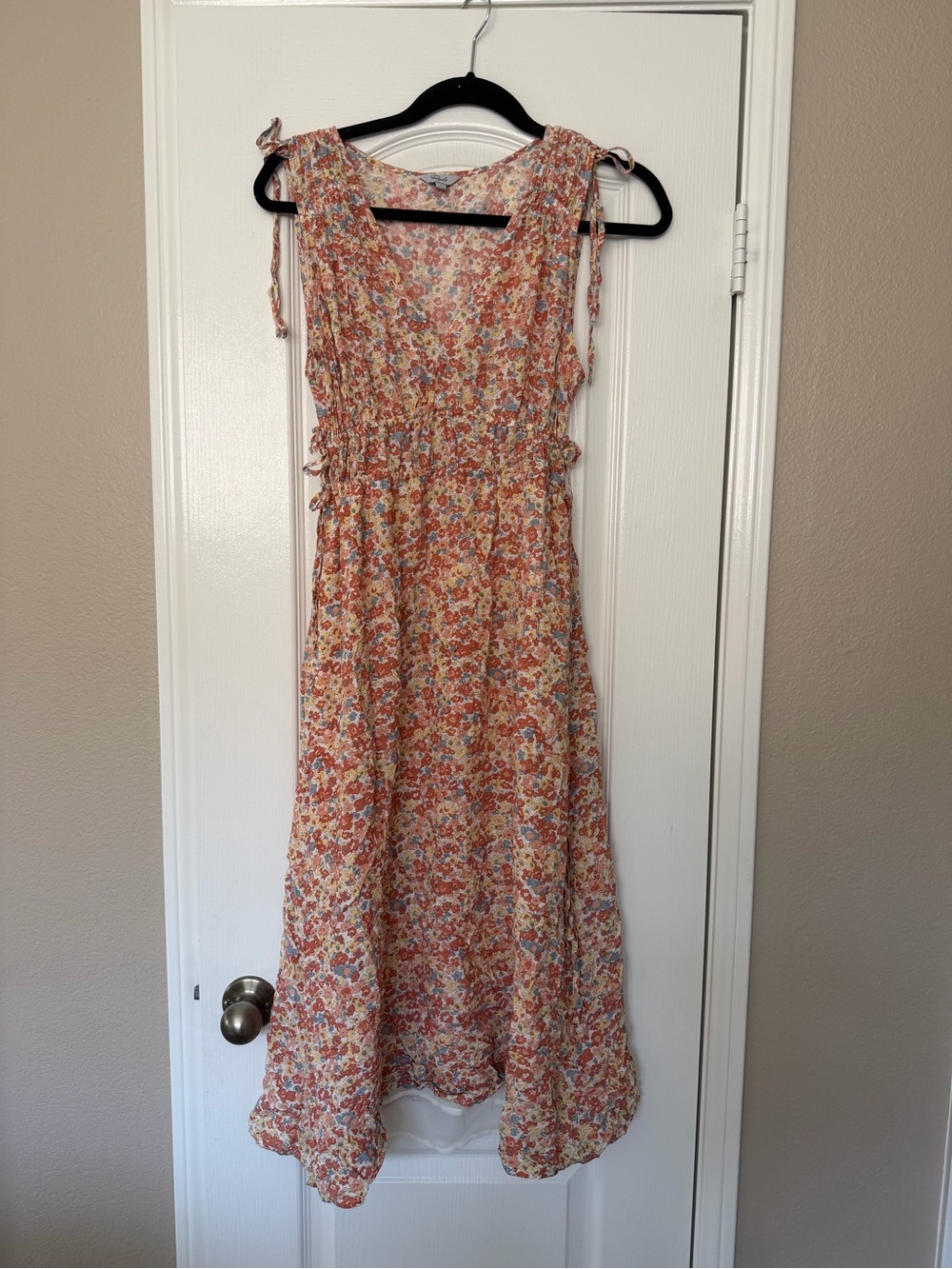 Rails Peach Floral Tie-Shoulder Mini Dress